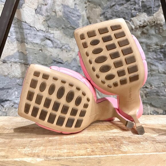 Bottega Veneta Blossom Pink Leather The Rubber Lido Heeled Sandals - Picture 9 of 11